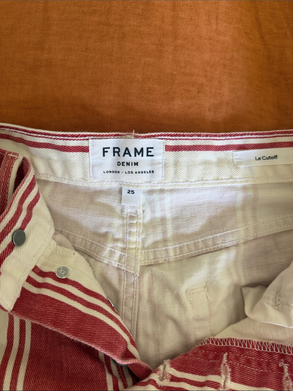 Frame Denim Red and White Striped High-Rise Jean Shorts - Picture 2 of 6